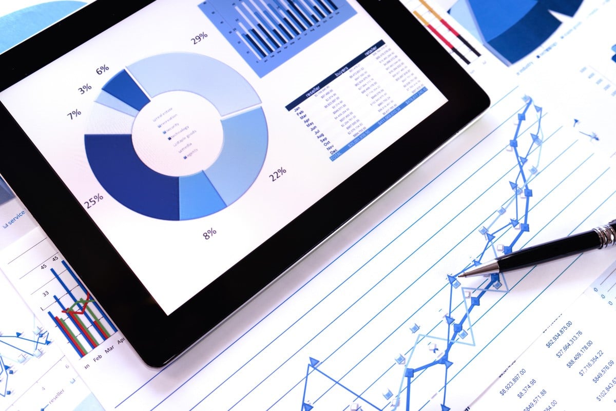 financial results shown with powerpoint and line graph