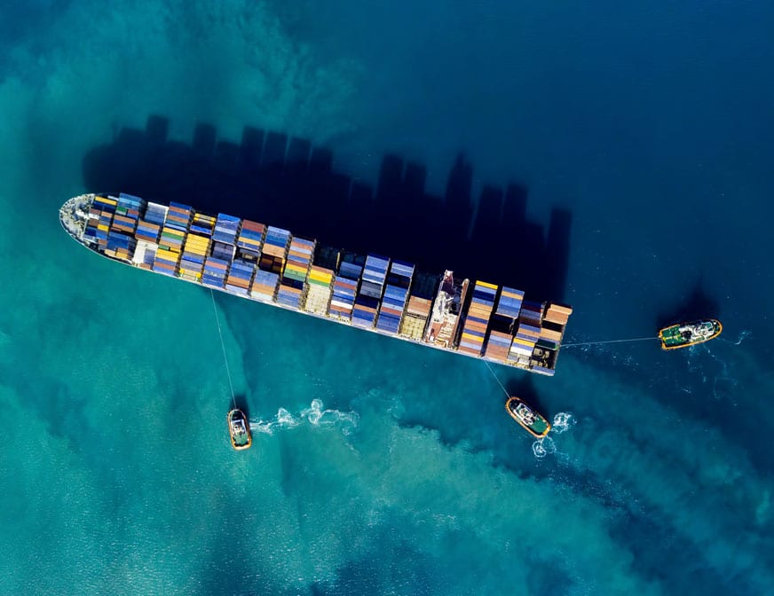 overhed view of cargo ship at sea