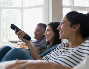family watching tv in north america