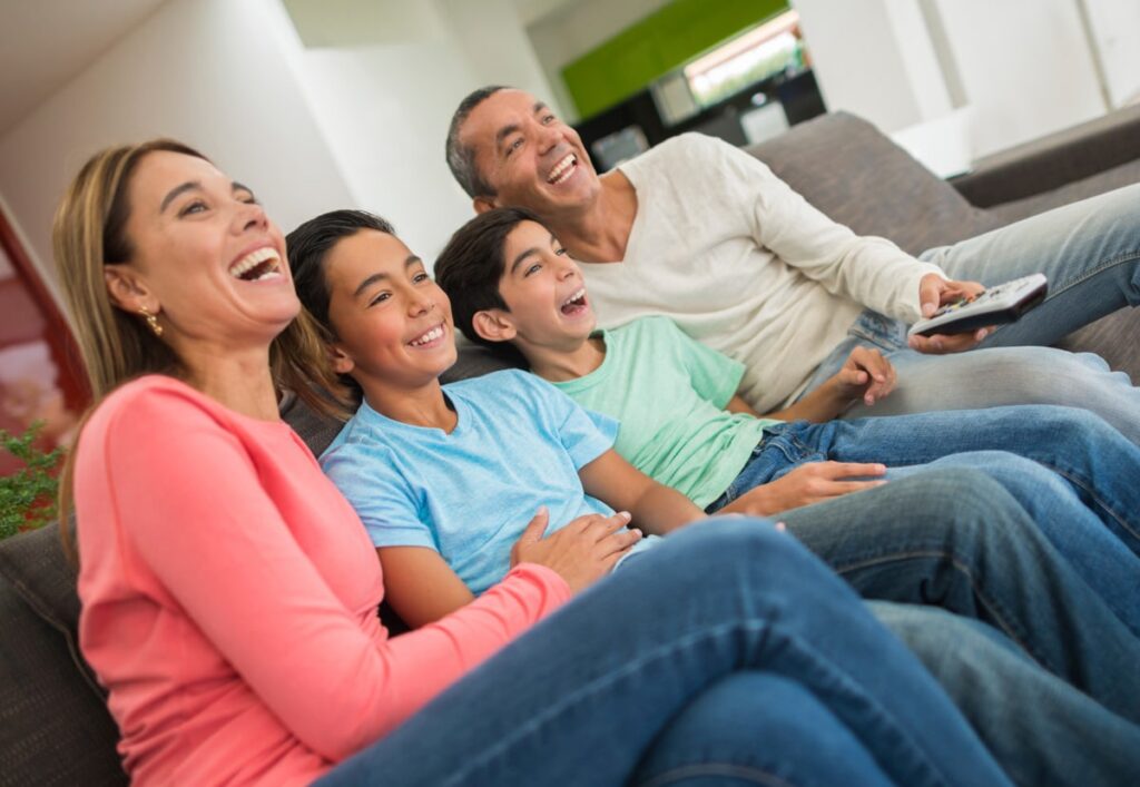 family watching tv